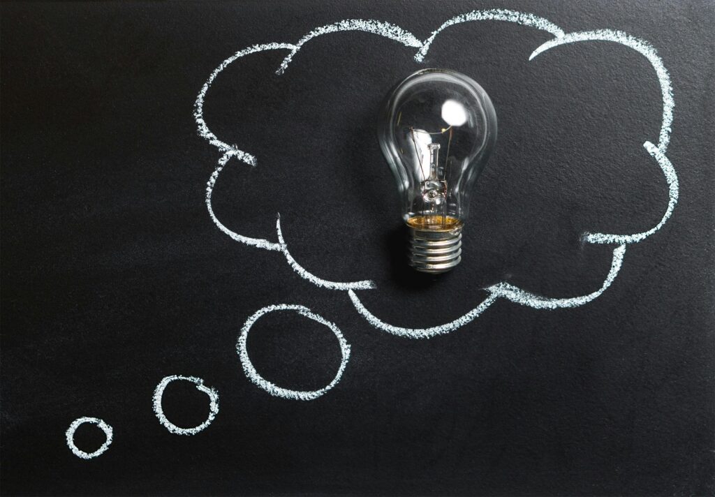 how to sell a service - exceptional thinking picture with bulb inside of thought bubble